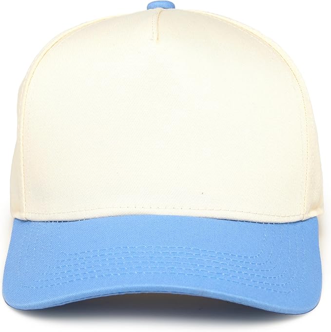 Two Tone Vintage Snapback Hat - Light Blue/Beige