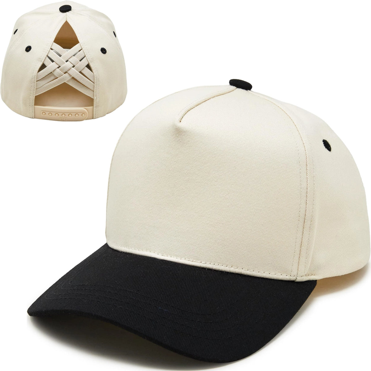 Criss Cross 2-Tone Hat - Black/Beige