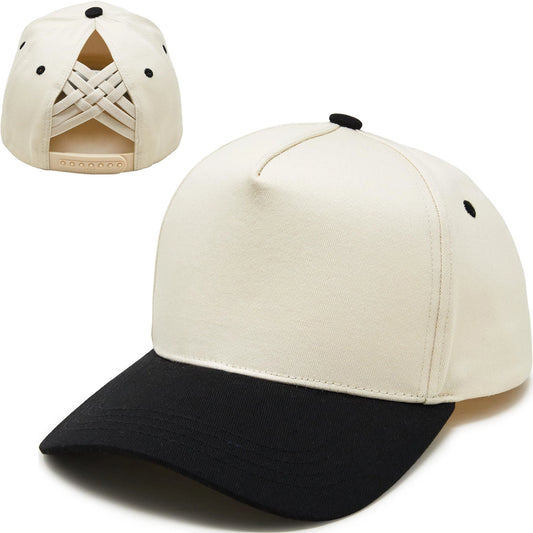Criss Cross 2-Tone Hat - Black/Beige