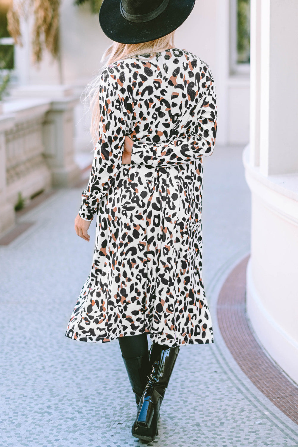 Leopard Open Front Long Sleeve Cover Up