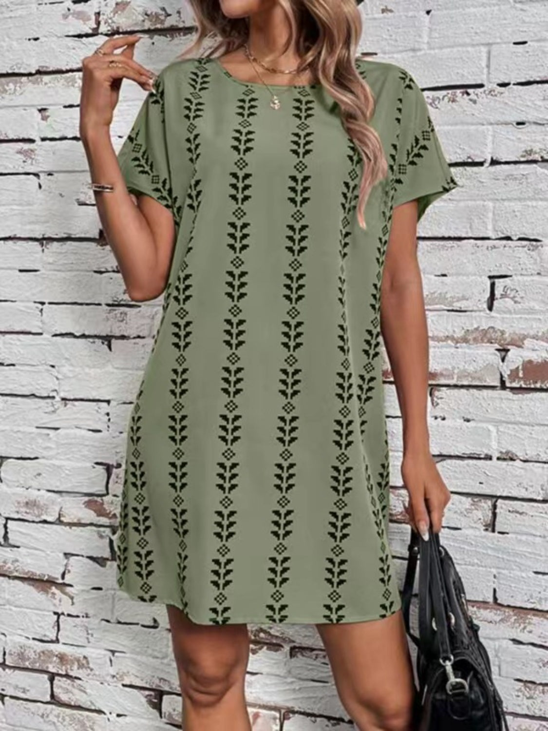 Printed Round Neck Short Sleeve Dress