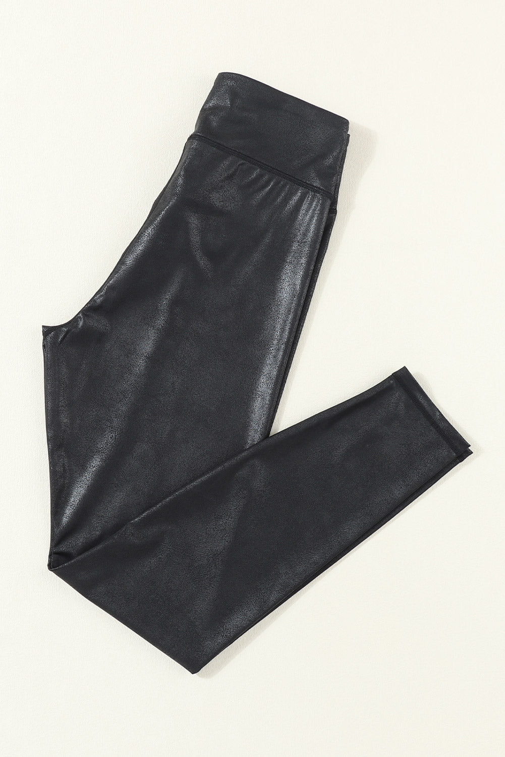 Black Criss Cross Waist Leather Leggings