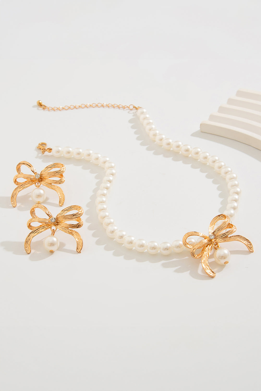 Barbara Gold Bow Necklace and Earrings Set