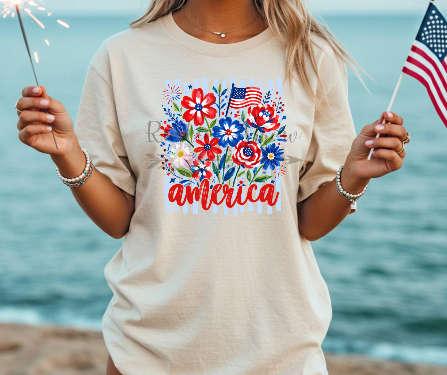 America Stripes and Flowers