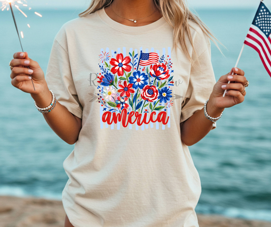 America Stripes and Flowers