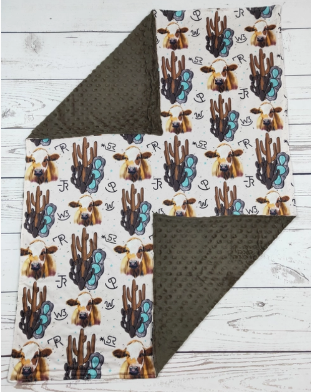 Baby Kids Cows Cactus Western Blankets