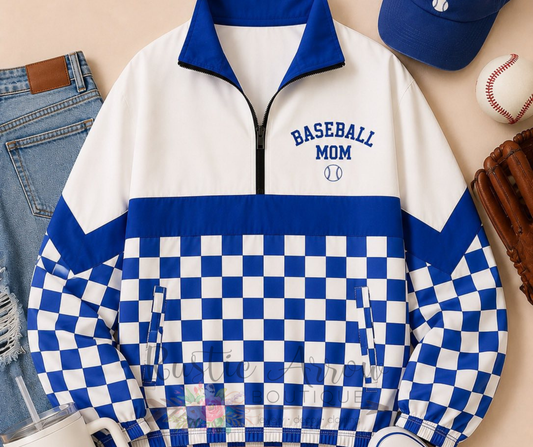 Pre-Order Baseball Mom Blue Checkered