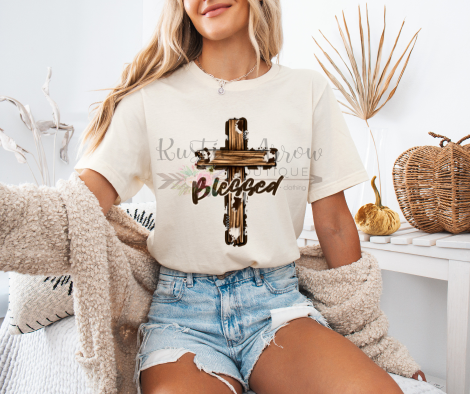 Blessed Cow Print Cross