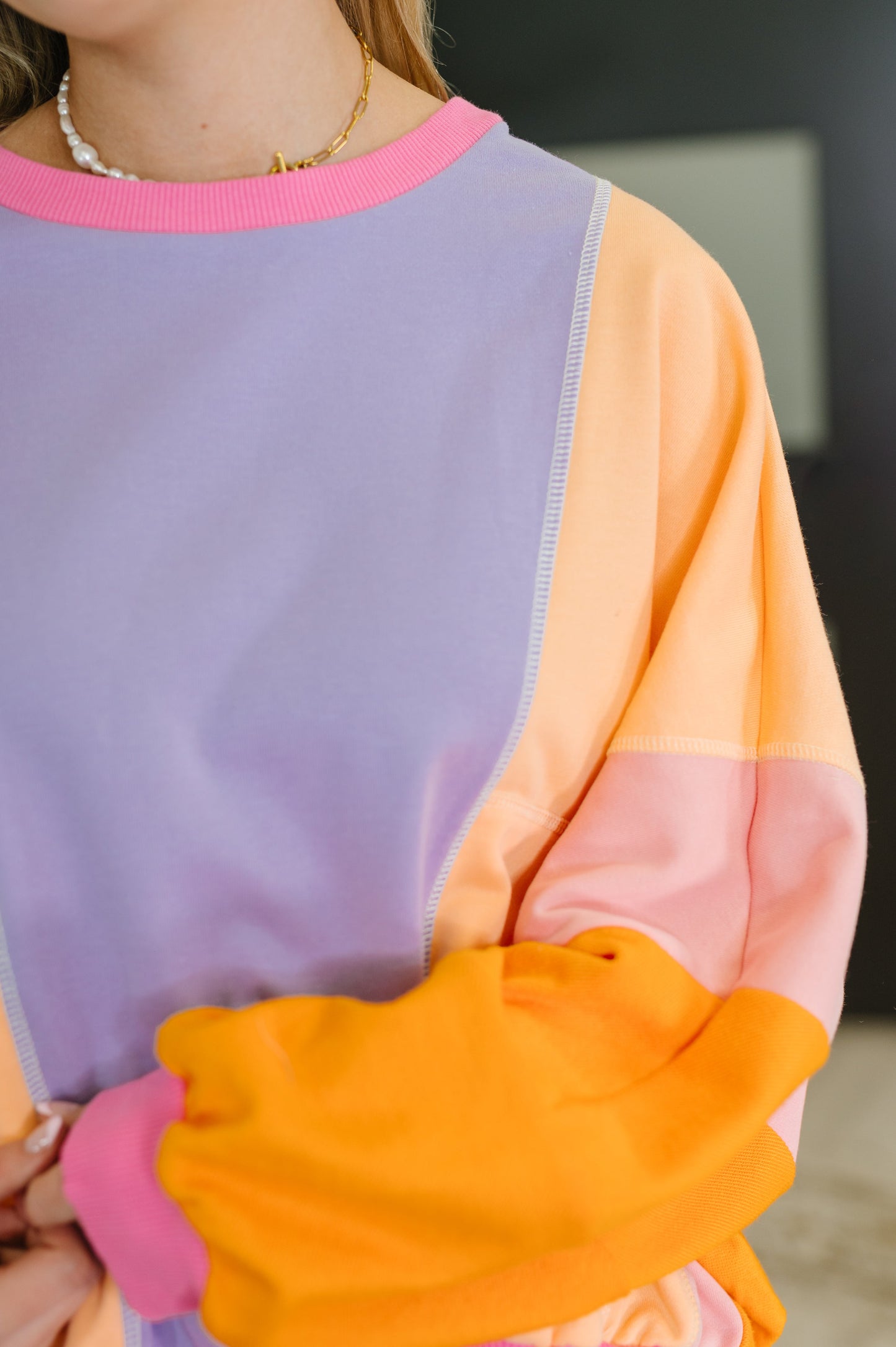 Blockbuster Color Block Pullover in Muted
