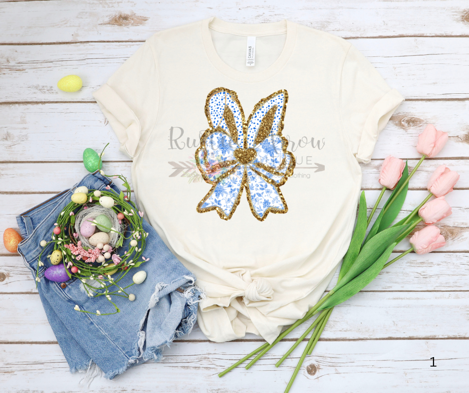 Blue Floral Glitter Bunny Ears