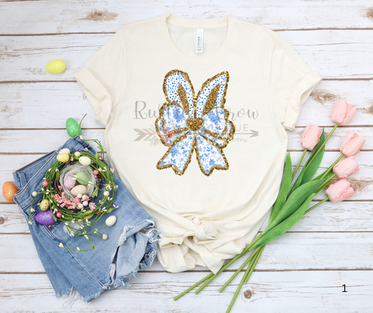 Blue Floral Glitter Bunny Ears