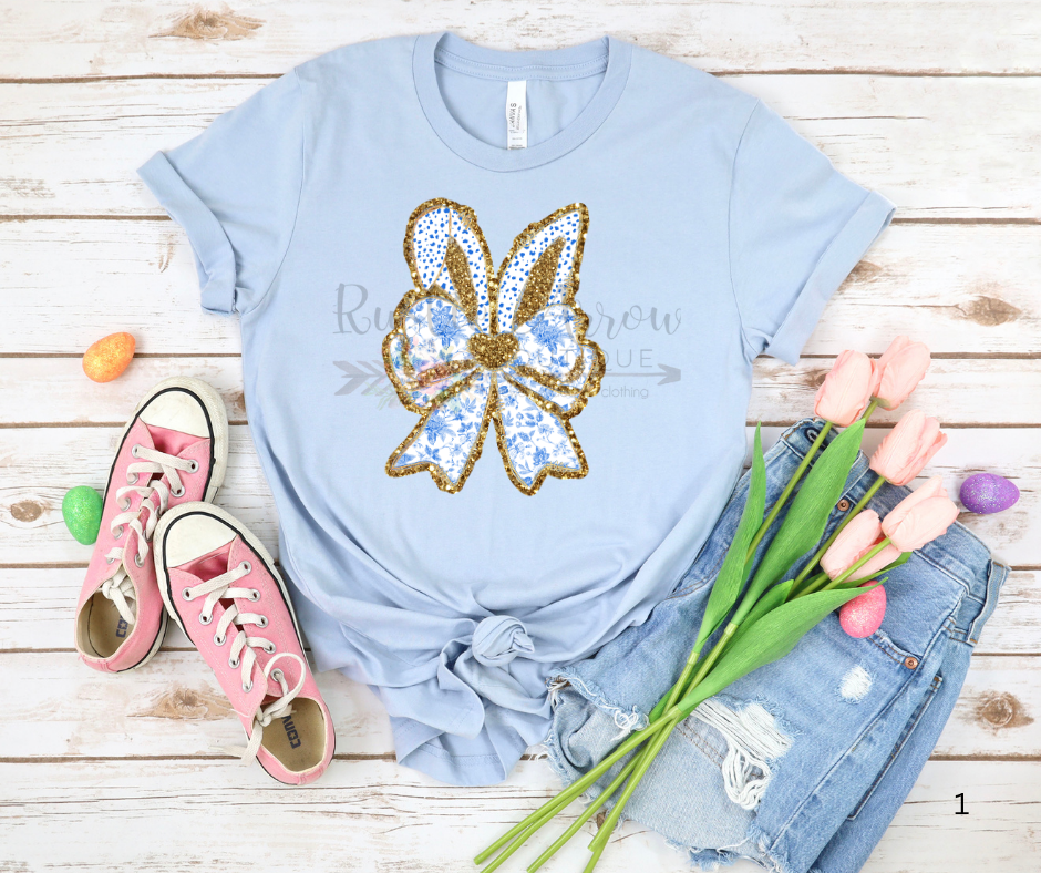Blue Floral Glitter Bunny Ears