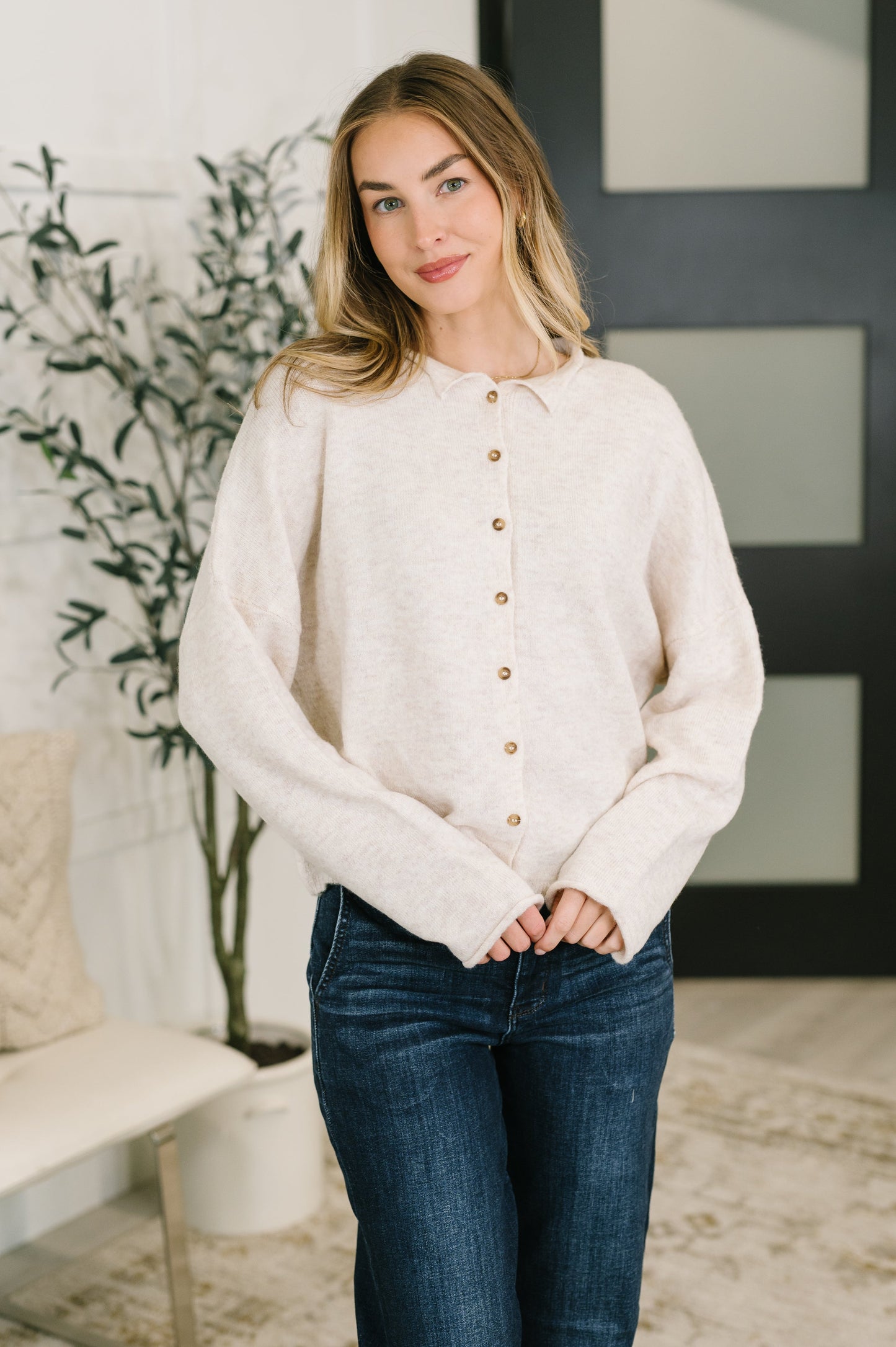 Careful Consideration Collared Button Down in Heathered Beige