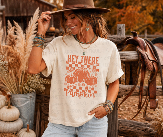 Checkered Distressed Hey There Pumpkin