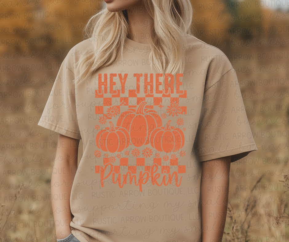 Checkered Distressed Hey There Pumpkin