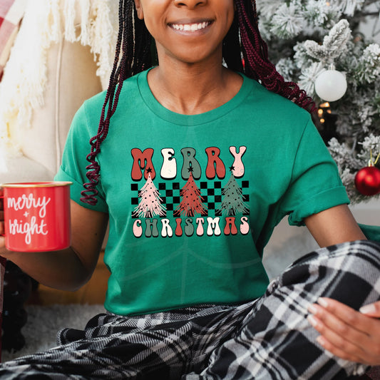 Checkered Merry Christmas Trees-Sweatshirt