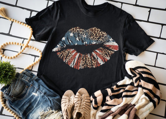 Cheetah American Flag Lips