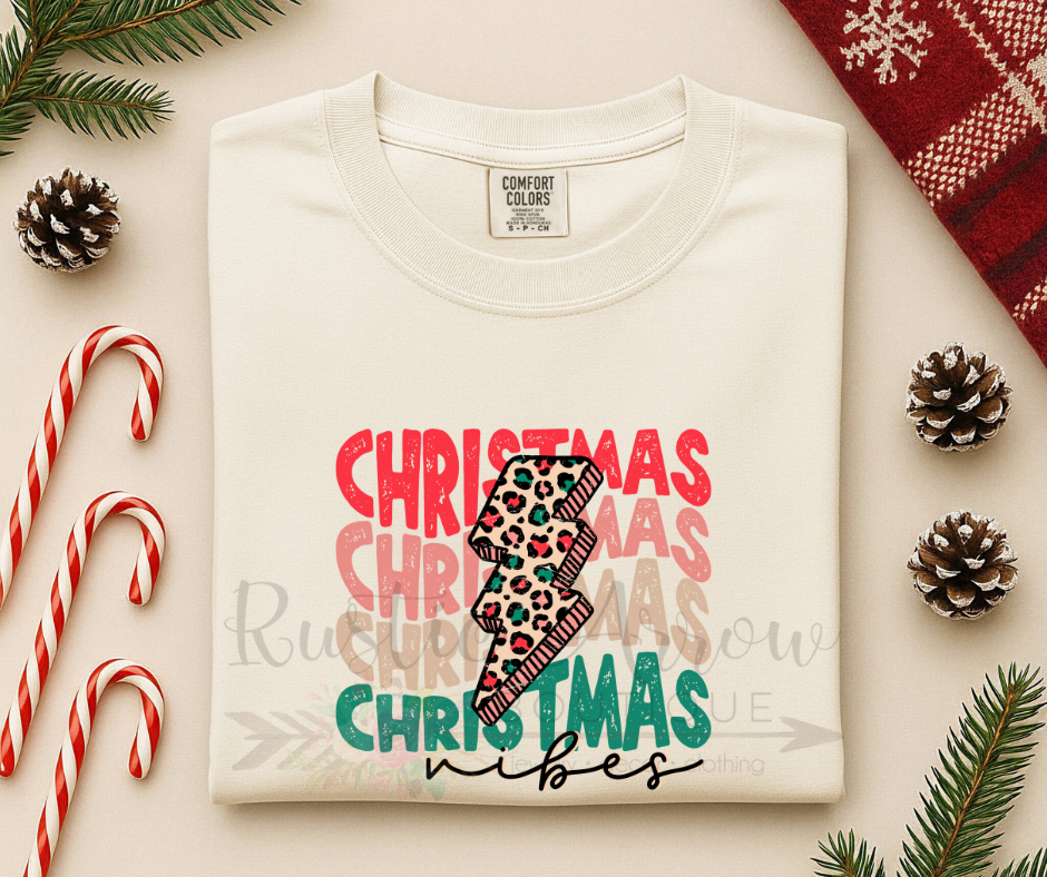 Christmas Vibes Leopard Lightening Bolt