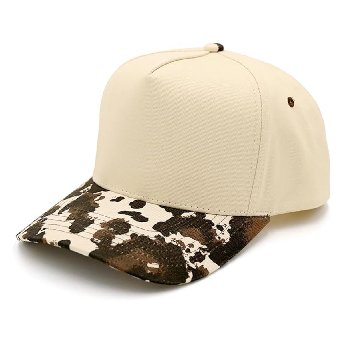 Blank Two Tone Vintage Snapback Hat - Cow Print/Beige