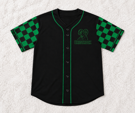 Pre-Order Baseball Shirt Crestrock Black Jersey, Green and Black Sleeves