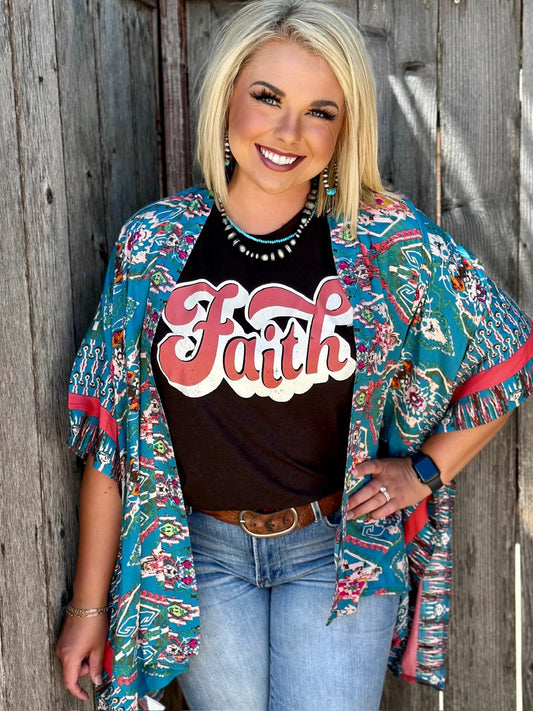 Faith In Coral And Dirty White Ink Tee