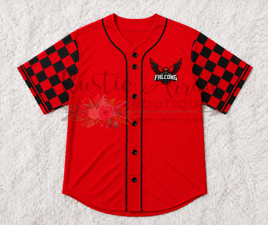 Pre-Order Baseball Shirt Falcons with Falcons Red with Black Checkered Sleeves