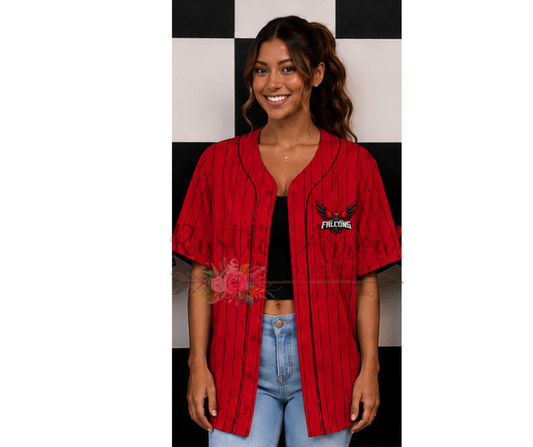 Pre-Order Baseball Shirt Falcons Red Shirt with Black Stripes Falcon