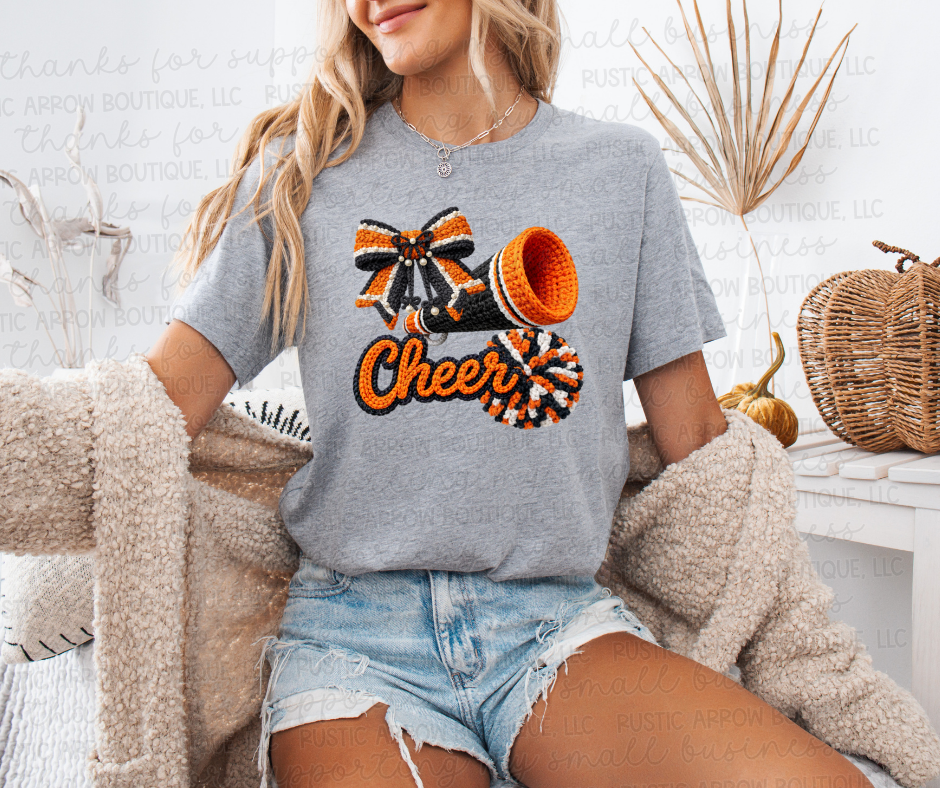 Faux Crochet Cheer Orange and Black
