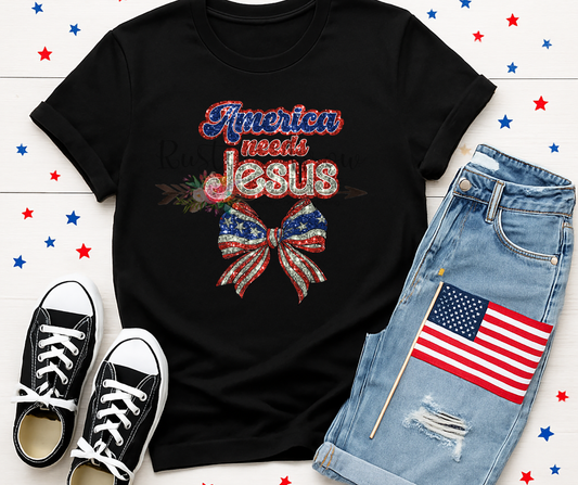 Faux Glitter America Needs Jesus