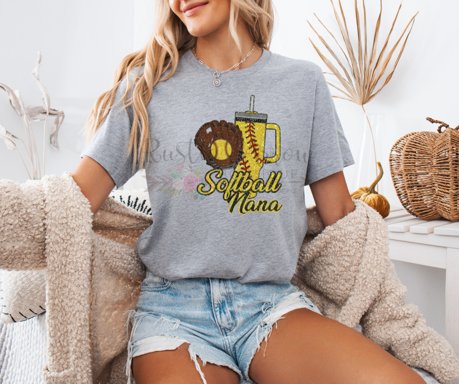 Faux Glitter Softball Nana