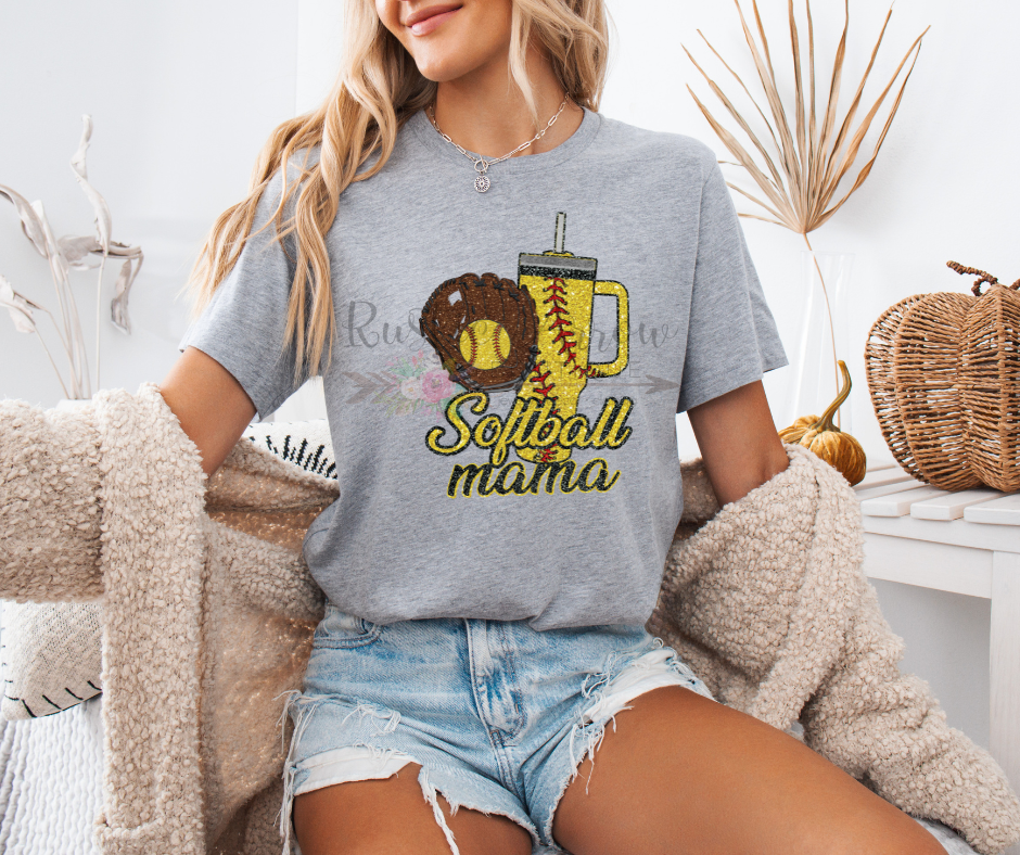 Faux Glitter Softball Mama