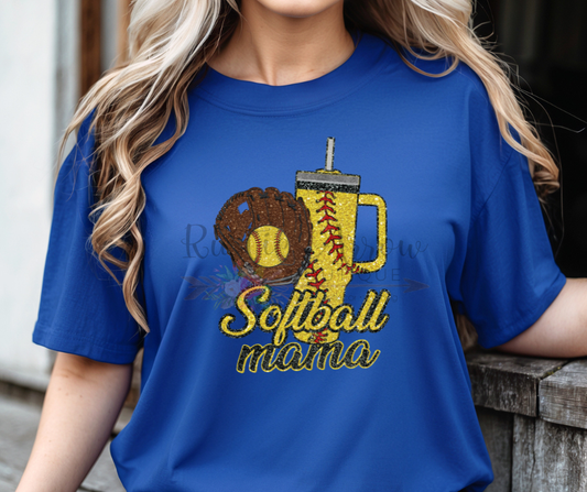 Faux Glitter Softball Mama