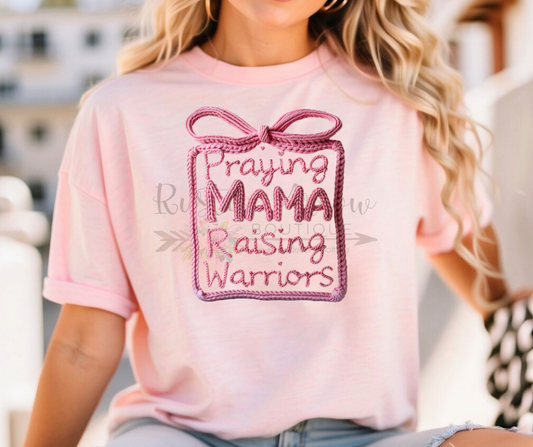 Faux Yarn Praying Mama Raising Warriors Pink