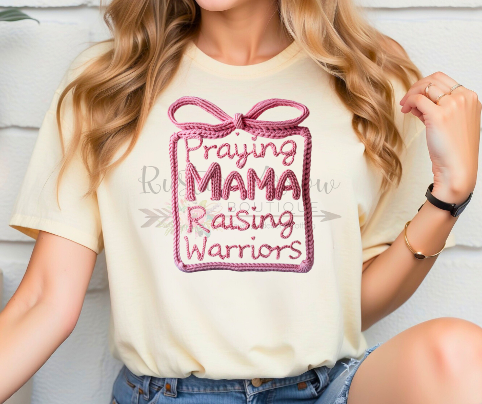 Faux Yarn Praying Mama Raising Warriors Pink