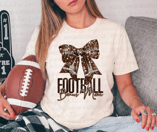 Faux Sequin Bow Football Bonus Mom