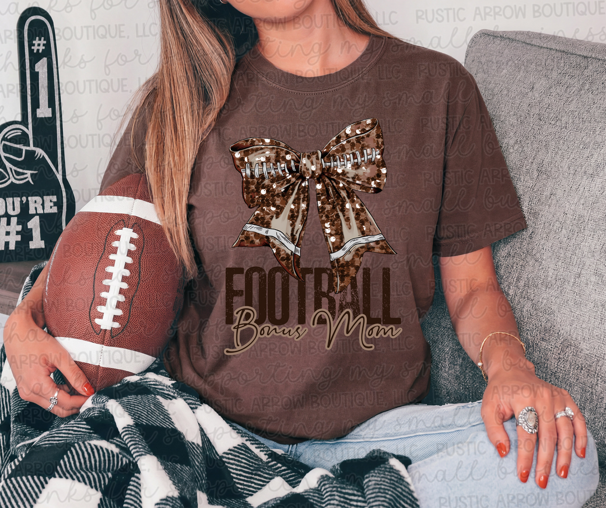 Faux Sequin Bow Football Bonus Mom