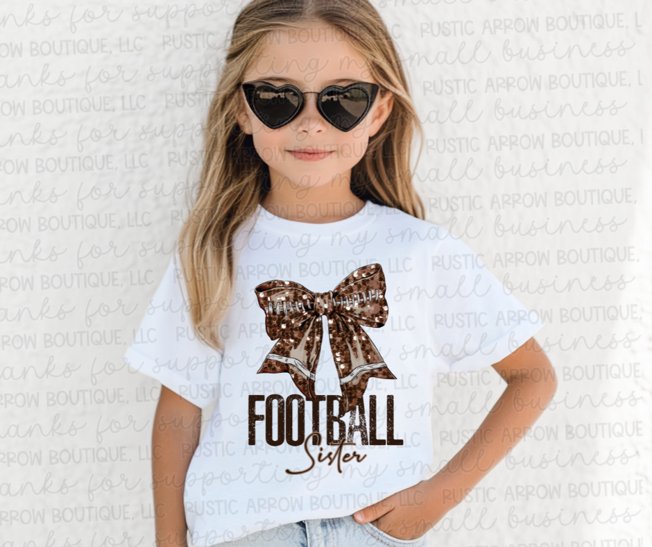 Faux Sequin Bow Football Sister
