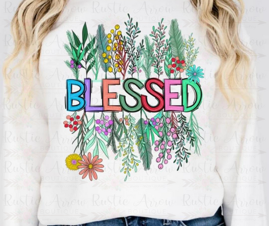 Floral Split BLESSED-Short Sleeve