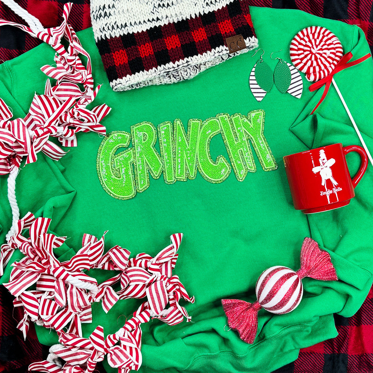 Grinchy Sequin-Black T-shirt