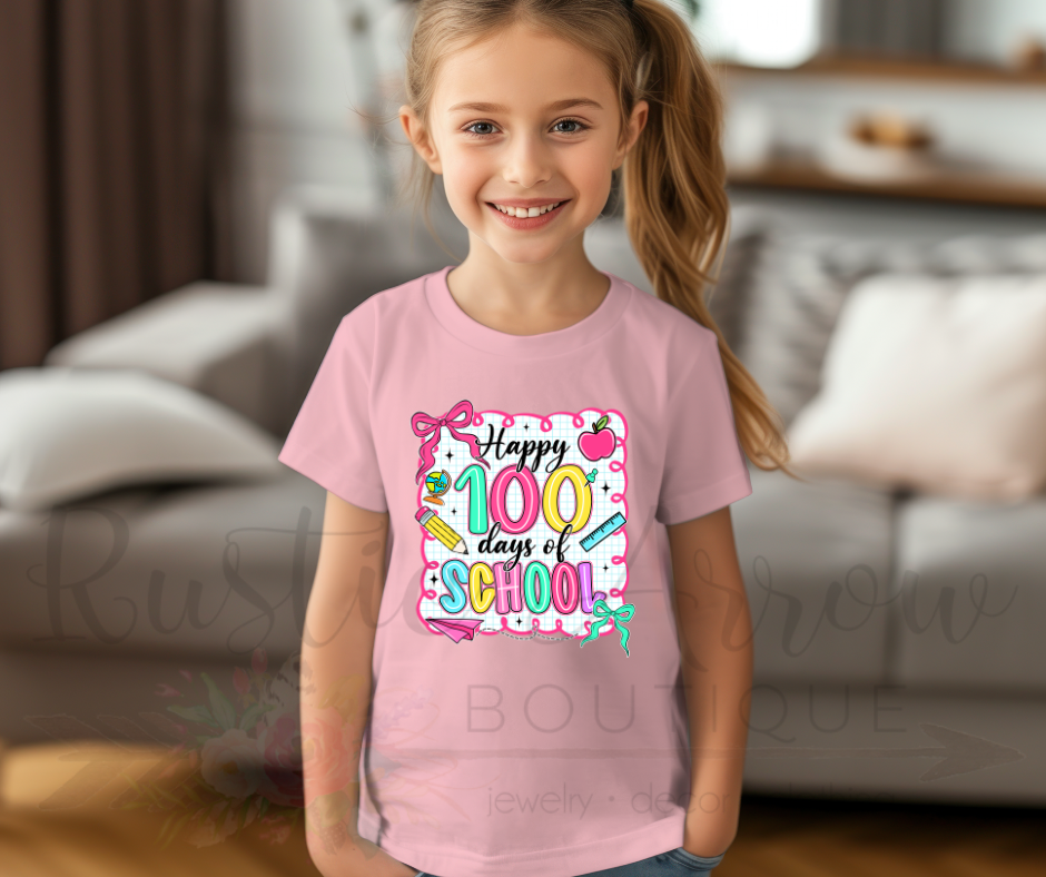 Happy 100 Days of School with Pink Border