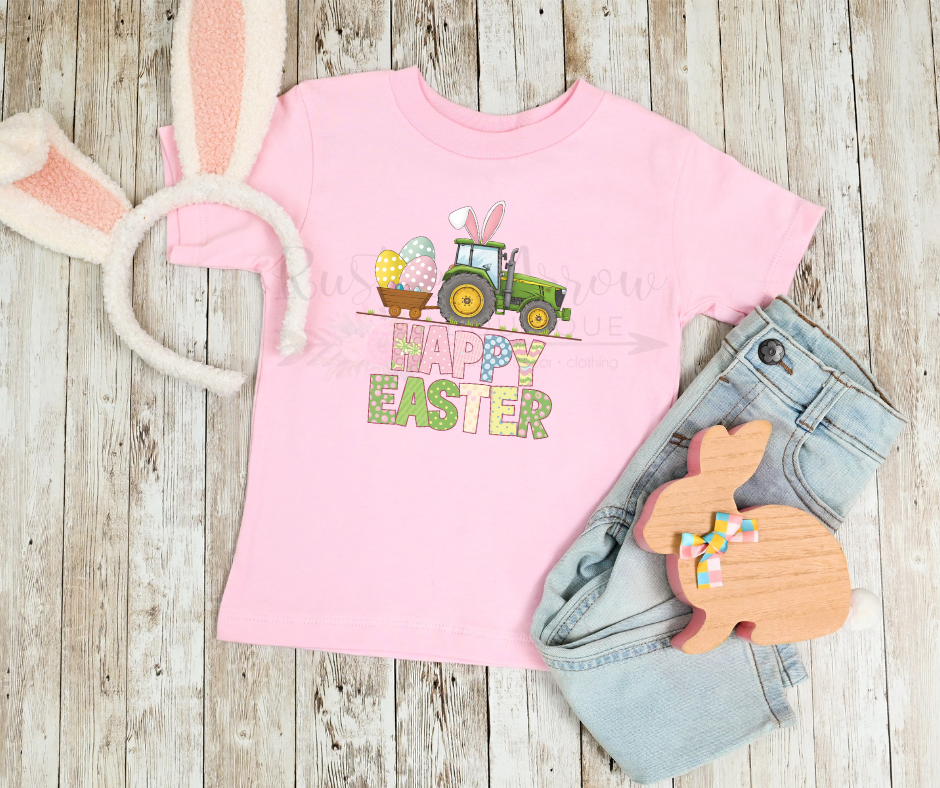 Happy Easter Pastel Eggs and Tractor