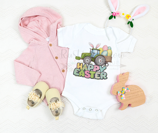 Happy Easter Tractor with Pastel Eggs