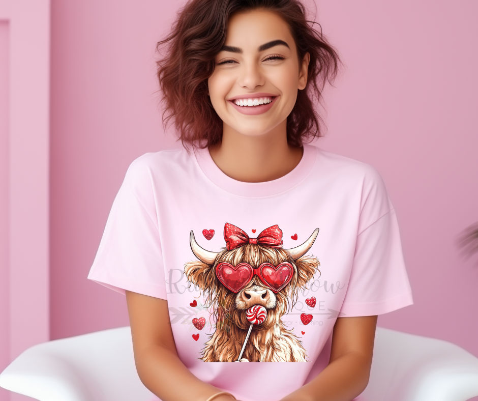 Highland Cow Valentines Day Sequins