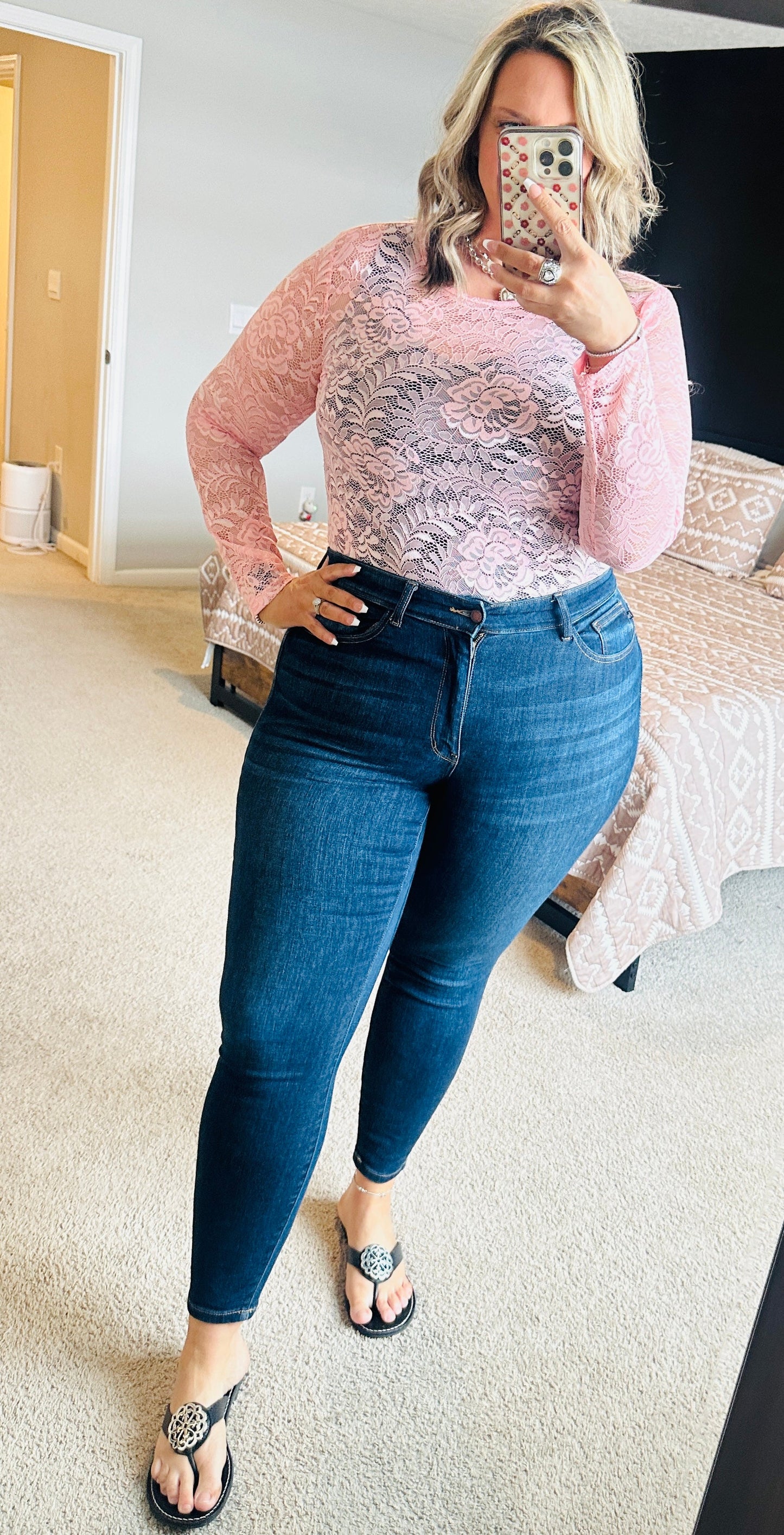 Blush Floral Lace Sheer Top