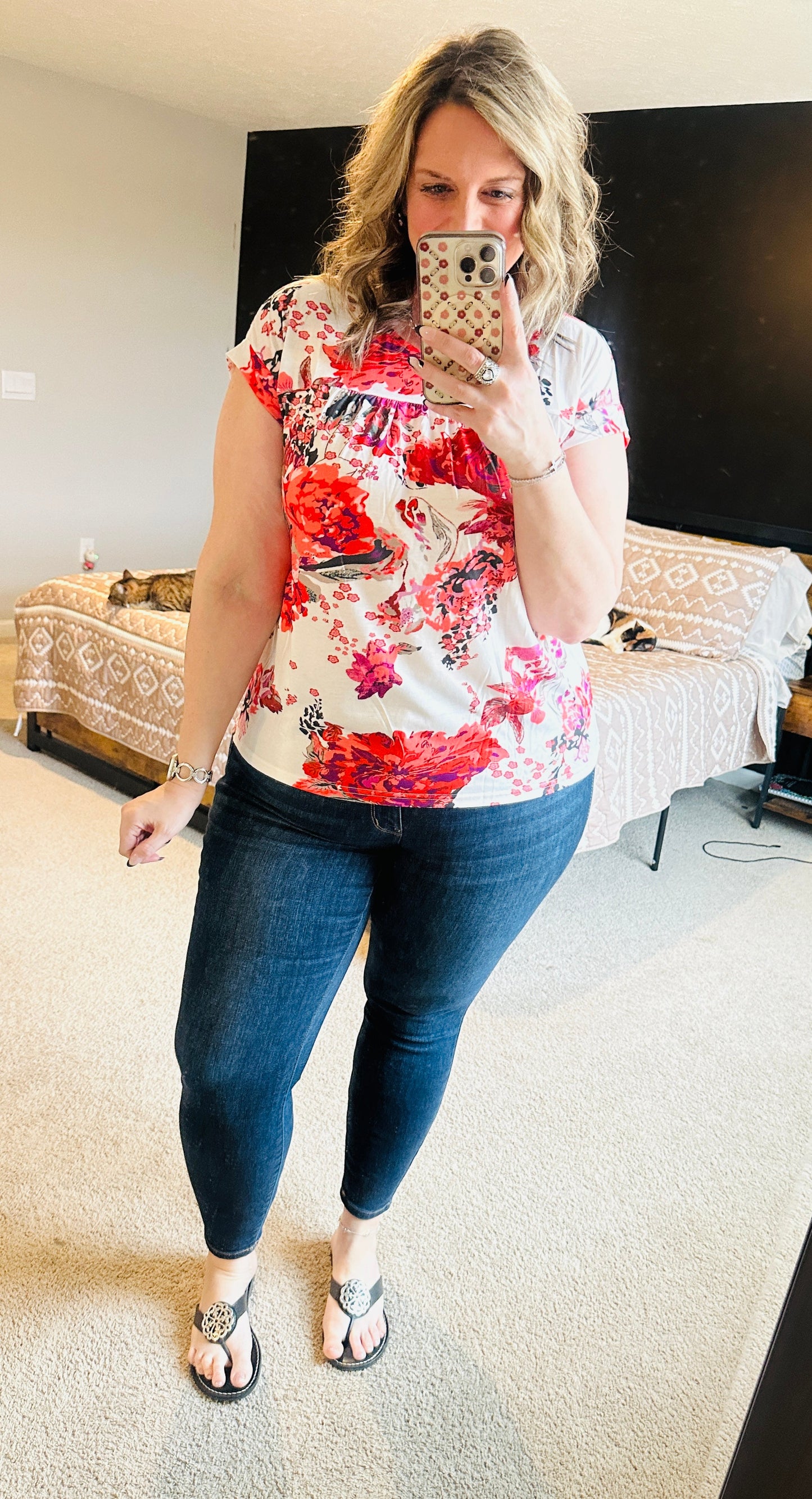 Red Floral Print Blouse