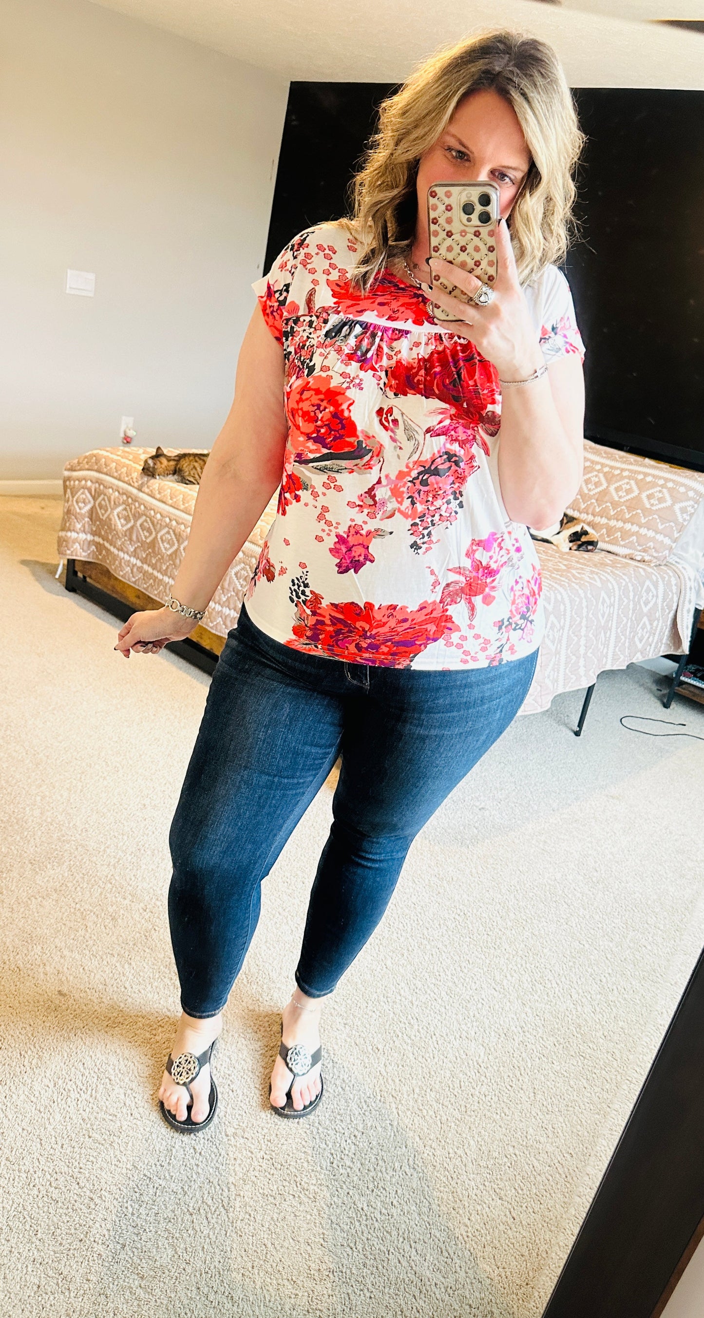 Red Floral Print Blouse