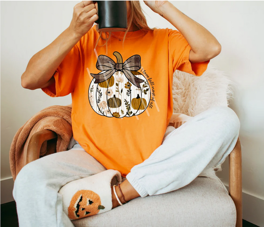 I love Fall most of all pumpkin with brown bow