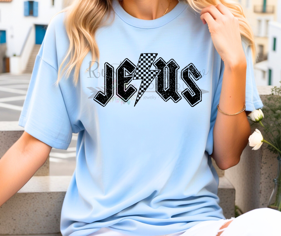Jesus with Checkered Lightening Bolt-Black