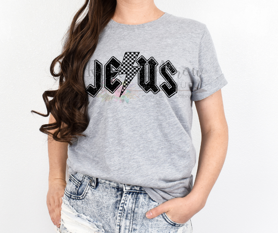 Jesus with Checkered Lightening Bolt-Black