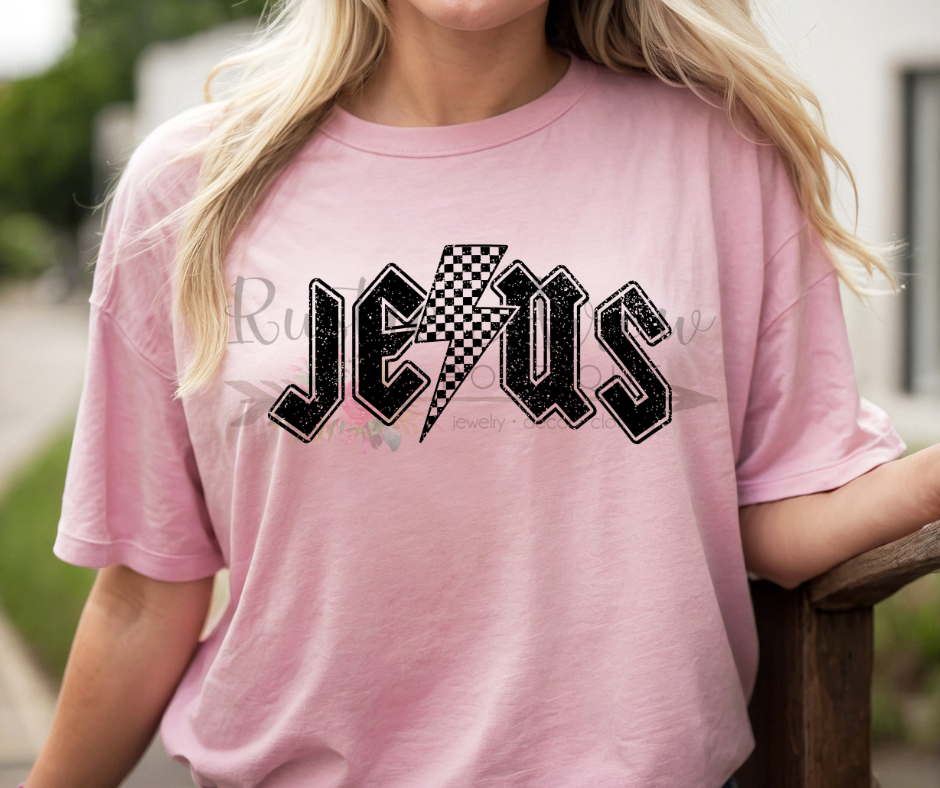 Jesus with Checkered Lightening Bolt-Black